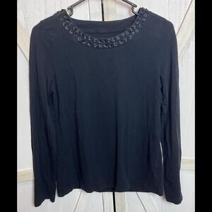 Talbots Womens Shirt Size Medium Petites Black Long Sleeve Round Neck